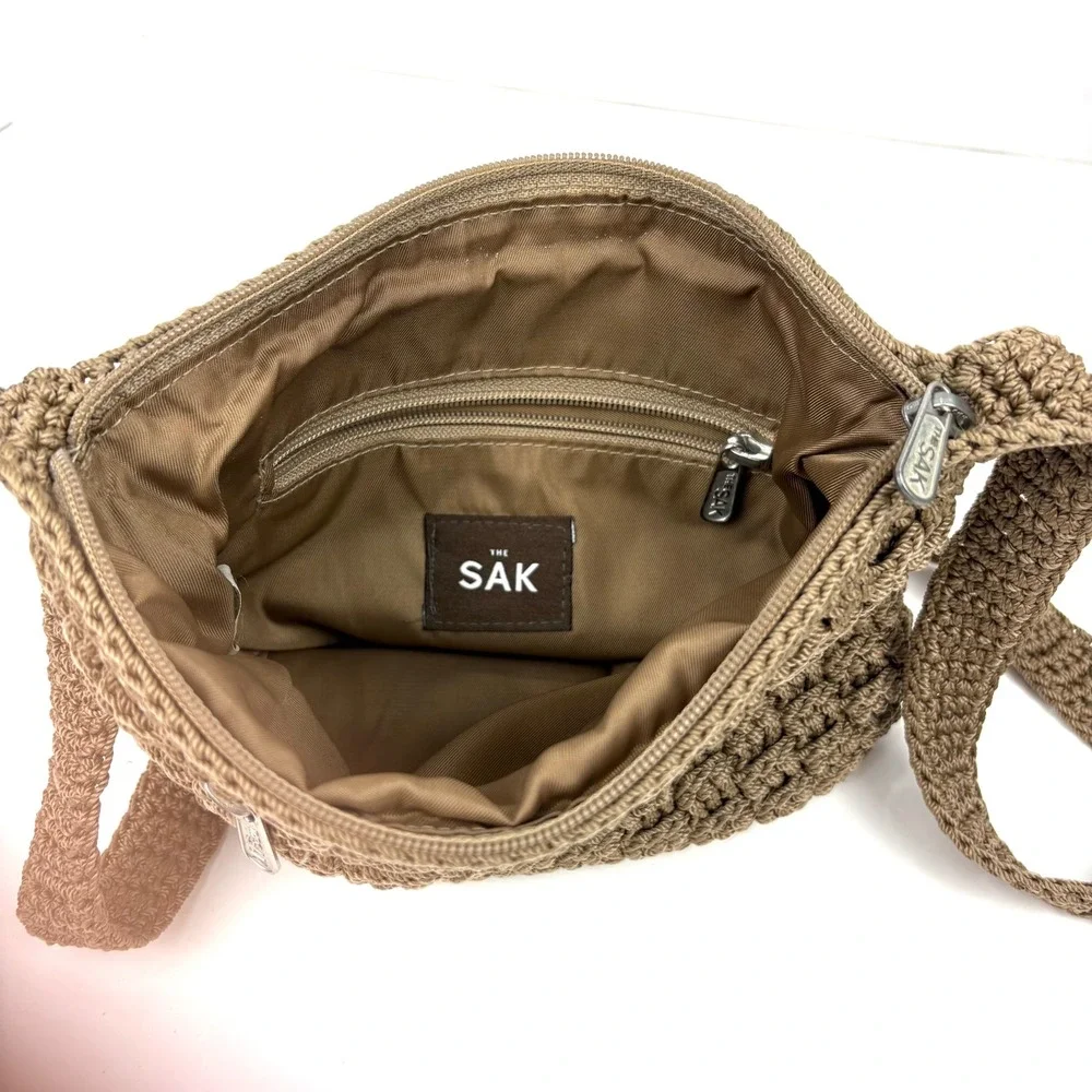 Y2K Vintage The Sak Hand-Crochet Basketweave Shoulder Bag - Taupe/Beige Pristine
